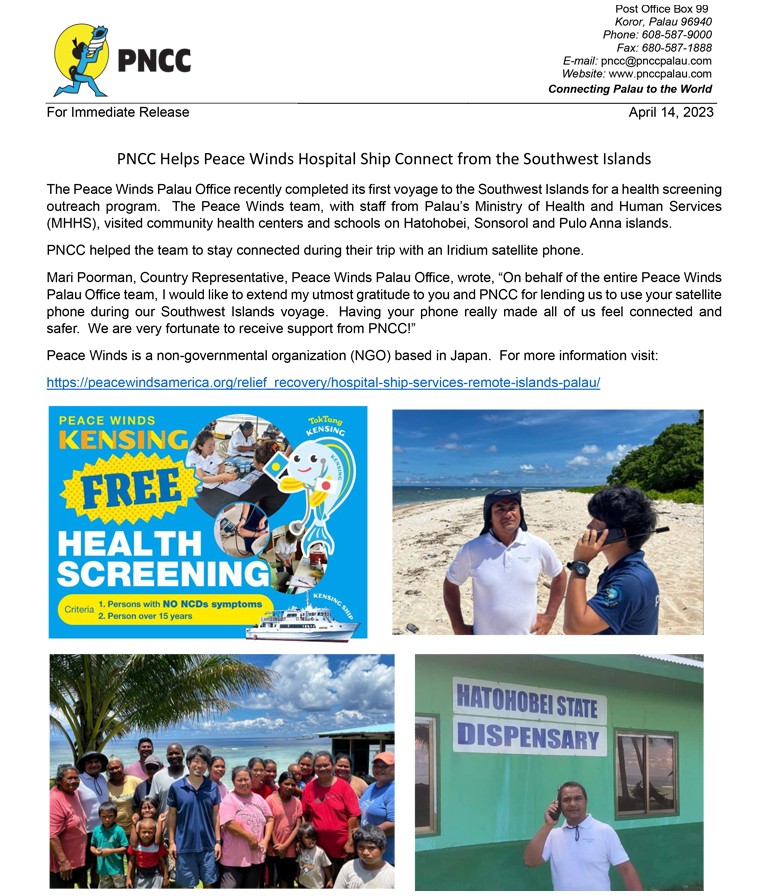 Pncc Helps Peace Winds Hospital Ship Connect From The Southwest Islands