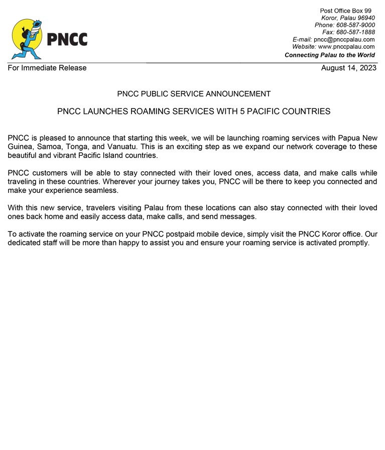 Pncc Launches Roaming Services With 5 Pacific Countries